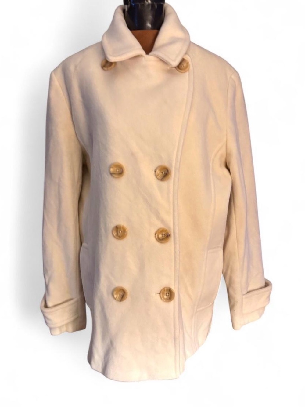 Lands’ End Women’s Ivory Wool Cashmere Blend Coat Size 16
